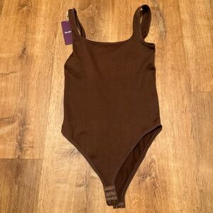 Brown Ribbed Bodysuit